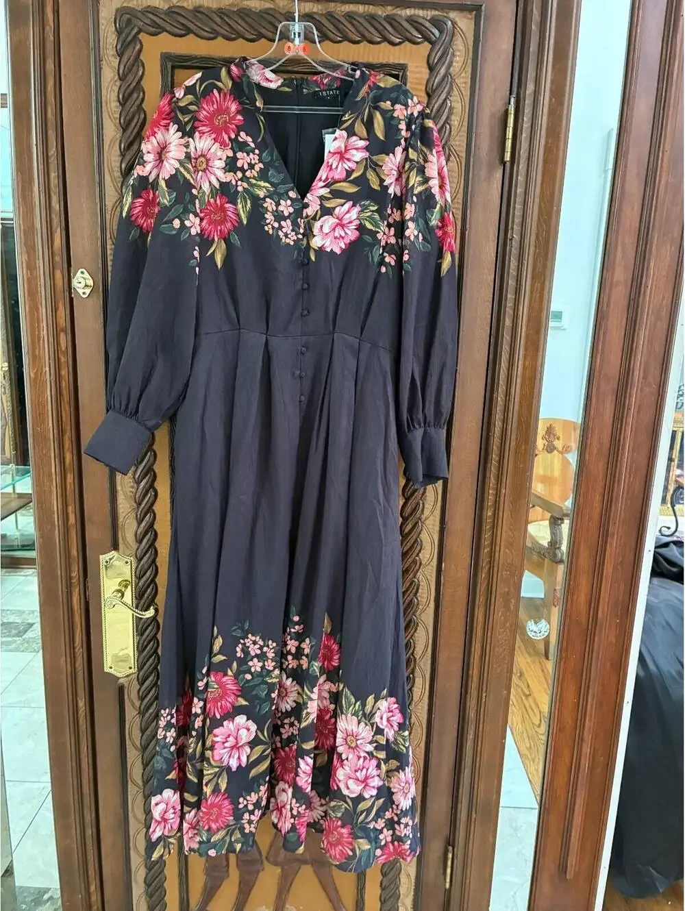 NWT Black Floral Dress Long Sleeve Button Front Romantic Cottagecore sz L Modest - Picture 5 of 6